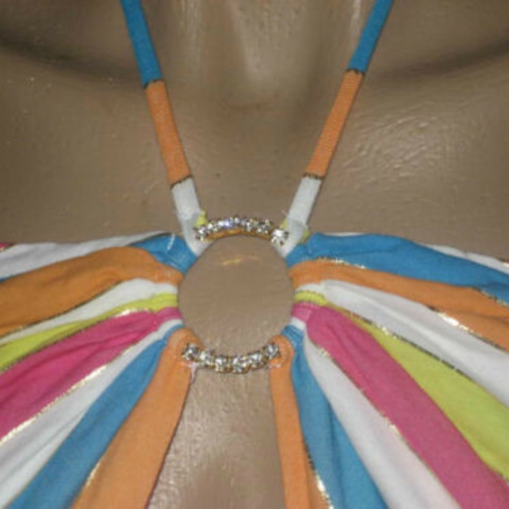 NEW Baby Phat Y2K Rainbow stripe Rhinestone Cat Keyhole Halter L / XL - Picture 8 of 15